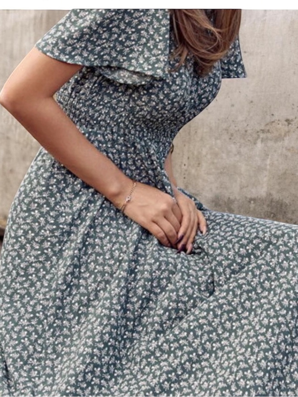 Women's Blue Floral Shirred Waist Maxi Dress Size M - Picture 6 of 7